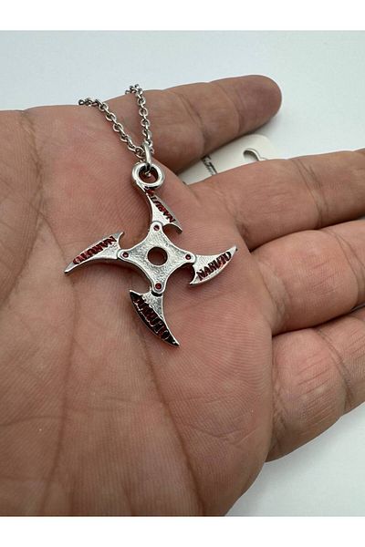Herşey Nota Naruto Anime Red Written Star Knife Figured Unisex Necklace – 60 cm Chain