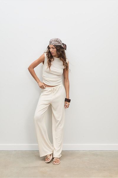 Stradivarius Textured cap sleeve T-shirt with gathering