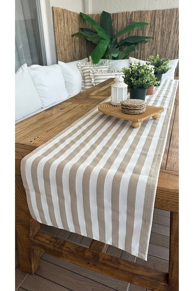 Decamor home Beige Striped Worry-Free Stain-Proof Liquid-Proof Runner