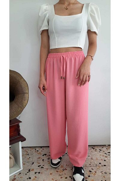 ŞIK VE MUTLU Muslin Linen Loose Cut High Waist Women's Trousers