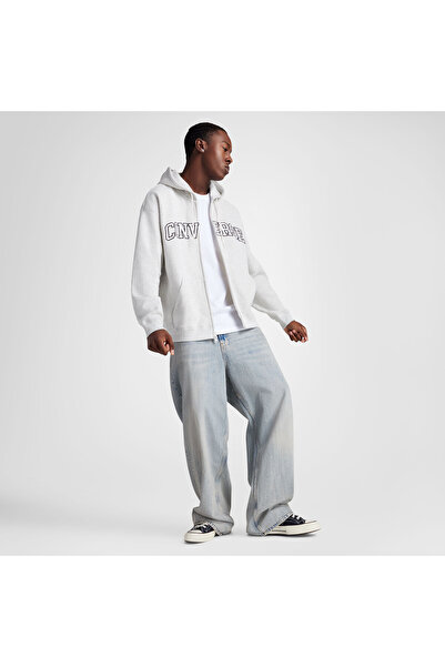 Converse Classic Erkek Fermuarlı Gri Hoodie