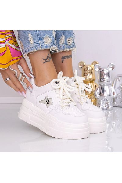 mei Women's Platform Sneakers 7788-16 Beige-White