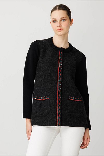 Desen Triko Women's Zero Collar Front Felt Short Wool Coat Black