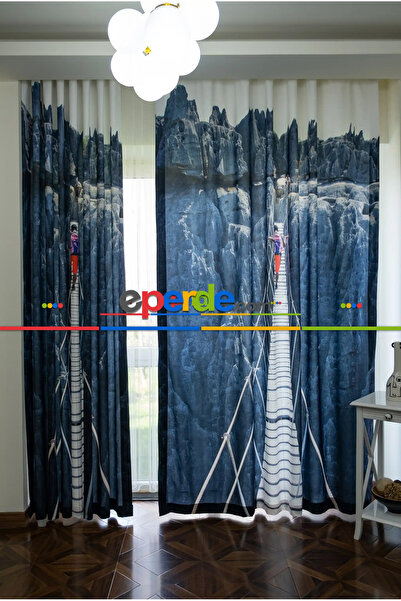 eperde Hazır Ölçülü Dökümlü Kumaştan Manzaralı Baskılı Pilesiz Fon Perde 1. K...