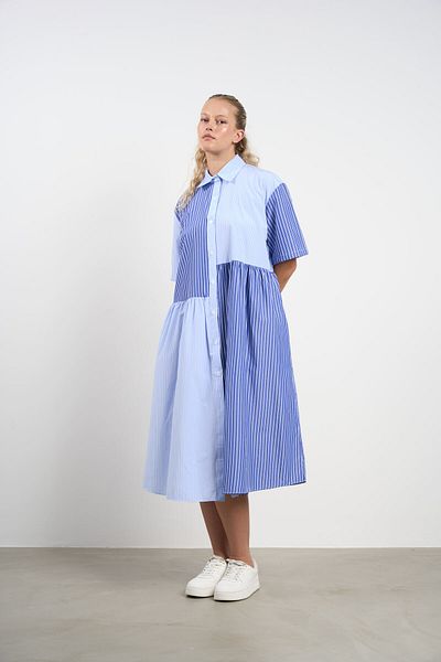 HANIQA Women's Plus Size Summer Garnished Striped Shirt Dress