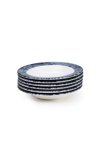 Edessa Ceramic Ginko 22Cm Round Soup Plate, White (Set of 6)
