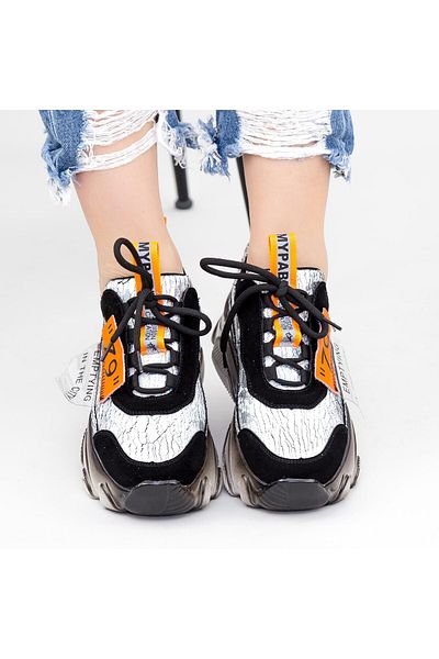 mei Women's Platform Sneakers SZ260 Black-Orange