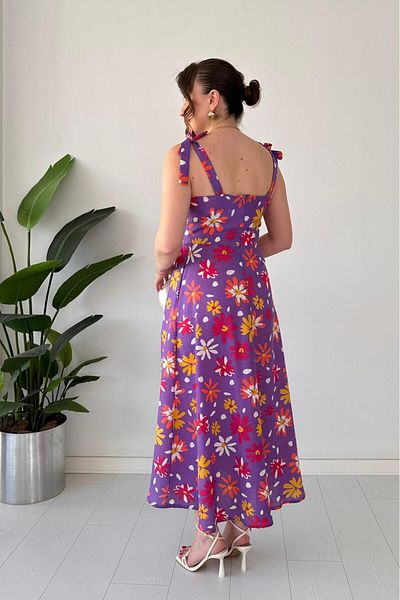 MaziButik Flower Strap Dress Purple