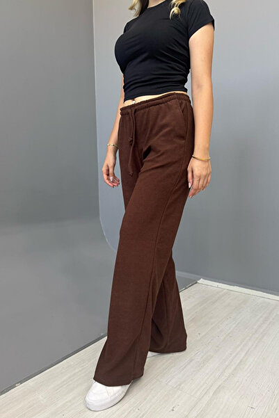 Tarz Cool Women's Jacquard Casual Lace-Up Trousers - Brown