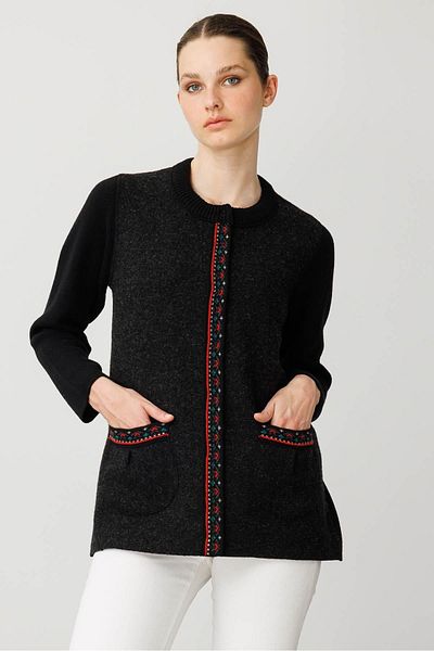 Desen Triko Women's Zero Collar Front Felt Short Wool Coat Black