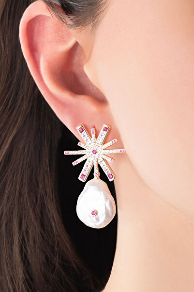 So CHIC... İnci Yıldızı 18 Ayar Sarı Altın Kaplama Gümüş Küpe