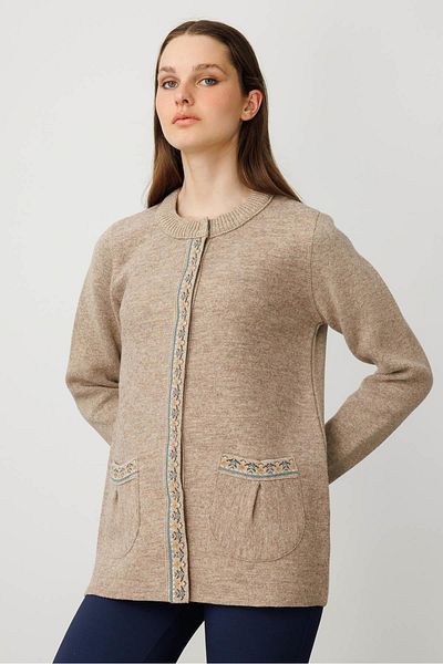 Desen Triko Women's Zero Collar Front Felt Short Wool Coat K.Beige