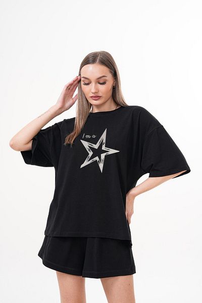 JANSO GROUP -Men's Cotton Printed Star Short Sleeve Tshirt Oversize Big Size