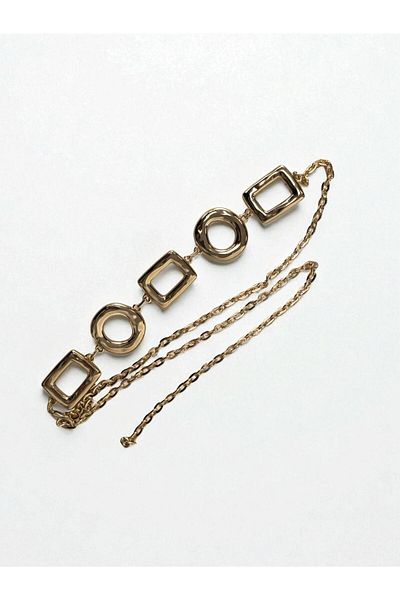 Kemerix Original Tarnish-Free Gold Chain Belt with Women's Square and Oval Plates