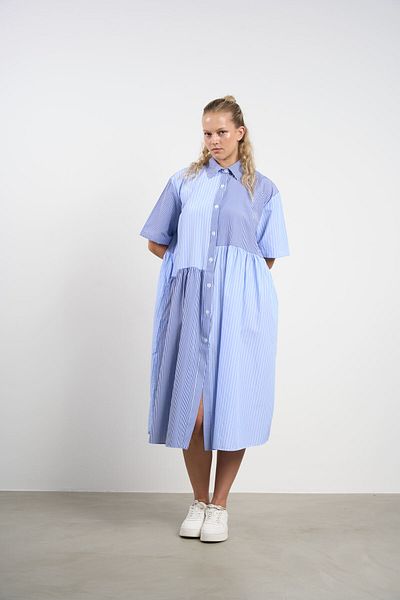 HANIQA Women's Plus Size Summer Garnished Striped Shirt Dress