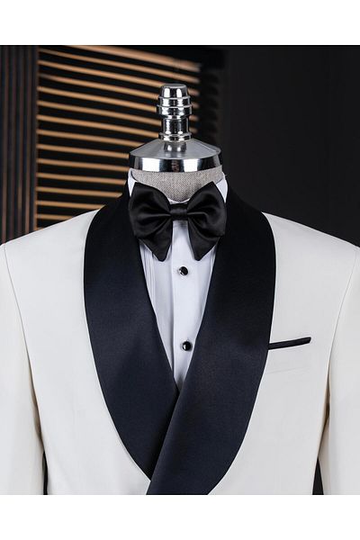 TerziAdemAltun Italian Style Slim Fit Shawl Collar Jacket Pants Groom Suit Set Ecru T14287