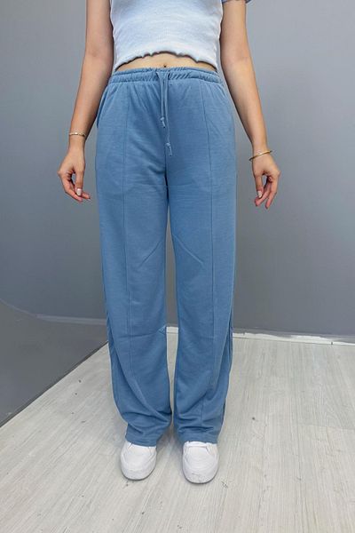 Tarz Cool Pantaloni de sport largi, albastru, cu 2 fire, pentru femei