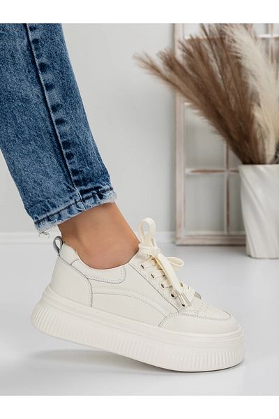 Pantoful Women's Sports Shoes Made of Genuine Leather 5WZ9 White