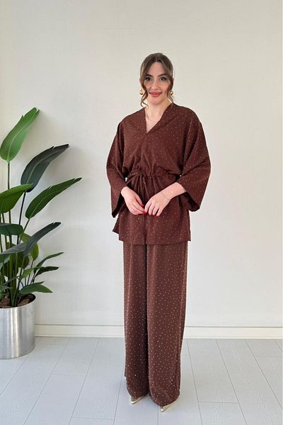 MaziButik Sparkly Jacket Suit Brown
