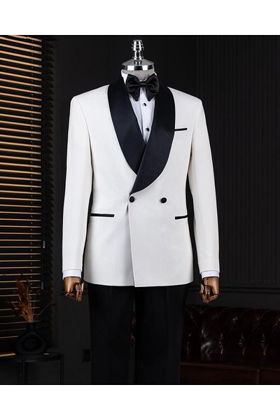 TerziAdemAltun Italian Style Slim Fit Shawl Collar Jacket Pants Groom Suit Set Ecru T14287