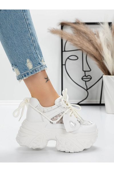 Pantoful Women's Platform Sneakers 5SJN12 Beige-White