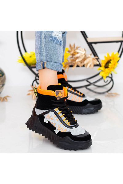 mei Women's Platform Sneakers SZ239 Black-Orange