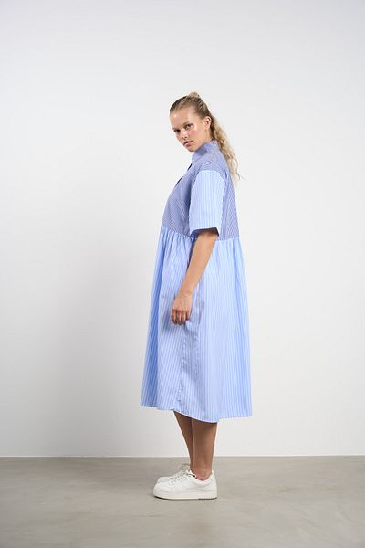 HANIQA Women's Plus Size Summer Garnished Striped Shirt Dress