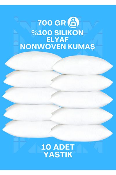 Fıstık Home Pack of 10 100% Silicone Fiber Pillow - 700 Gr Nonwoven Fabric Antiallergic Home Hotel Type