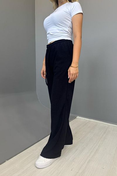 COOL TARZ Women's Jacquard Casual Lace-Up Trousers - Dark Blue