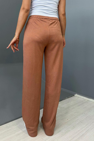 Tarz Cool Women's Mustard Striped 2 Thread Wide Leg Sweatpants