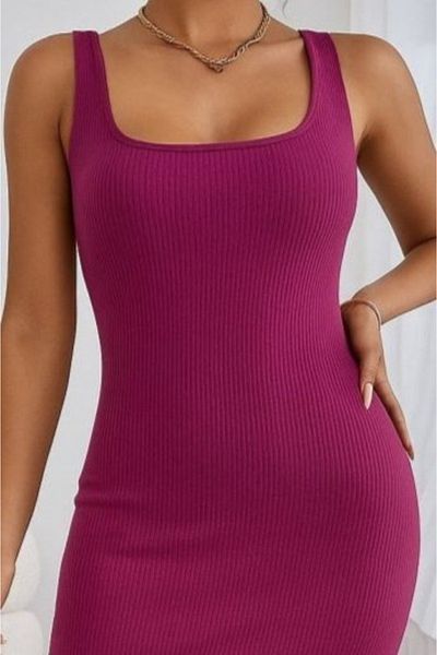 Kokosh moda Γυναικείο φόρεμα μίντι καμιζόλ με τετράγωνο λαιμό με λουράκι