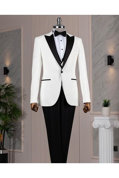 TerziAdemAltun Italian Style Slim Fit Jacket Vest Pants Groom Suit Set White T14462