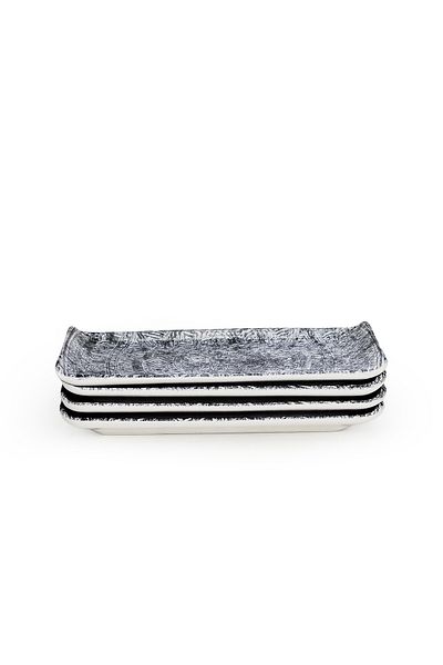 Edessa Ginko Ceramic Rectangle Serving Plate (Multicolor, 12.5 x 24cm, Set of 4)