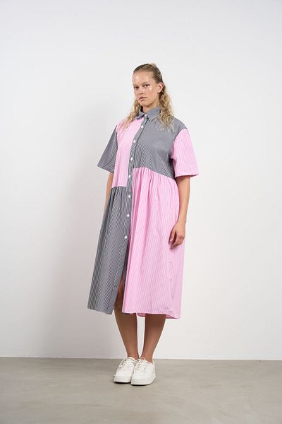 HANIQA Women's Plus Size Summer Garnished Striped Shirt Dress