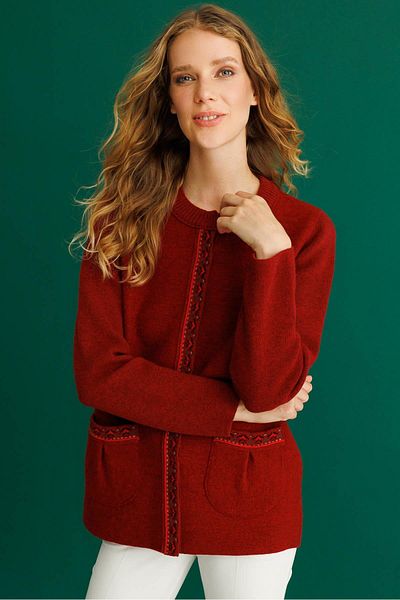 Desen Triko Women's Zero Collar Front Felt Short Wool Coat Y.Red
