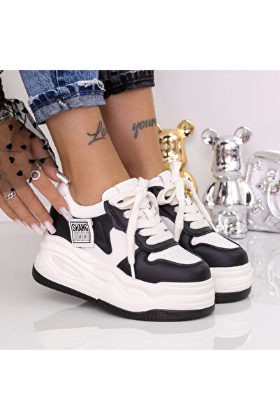 mei Pantofi Sport Dama cu Platforma 995-1 Alb-Negru