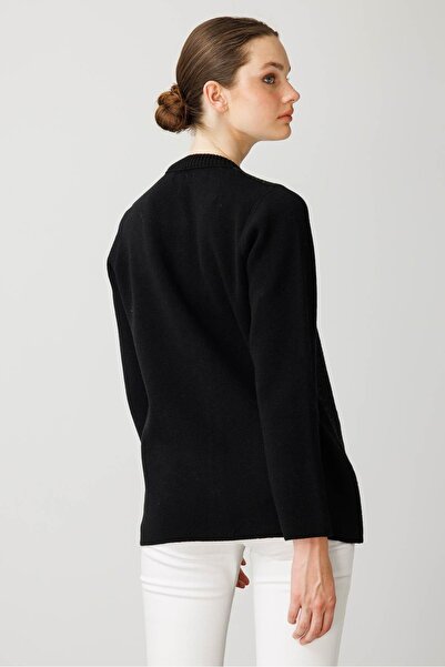 Desen Triko Women's Zero Collar Front Felt Short Wool Coat Black