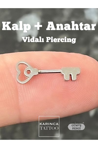 Karınca Piercing Heart Key Screw Piercing Forward Helix Flat Straight Bar Conch Earlobe Tragus Ear Earring