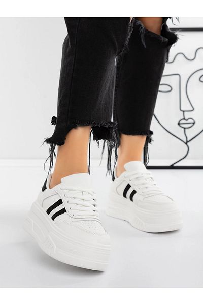 mei Pantofi Sport Dama cu Platforma 5WL50 Negru-Alb
