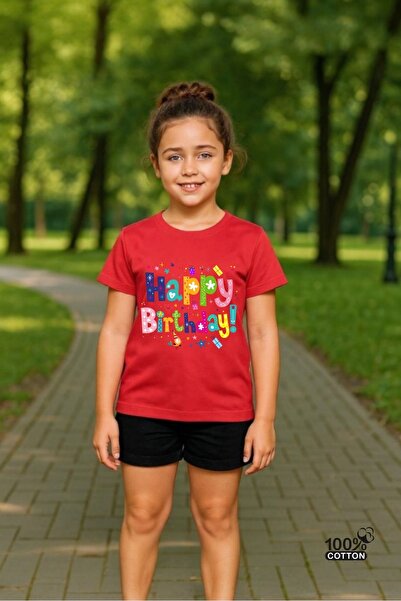 Windy Island Children's Crew Neck 100% Cotton Happy Birthday Printed Unisex T-Shirt