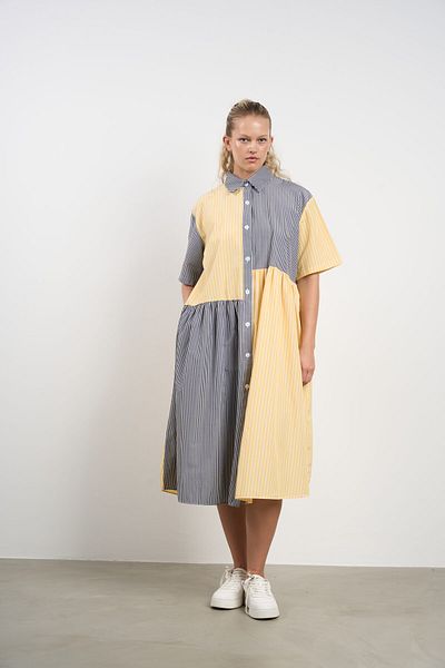 HANIQA Women's Plus Size Summer Garnished Striped Shirt Dress