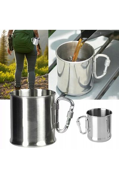 Atelier Linny Kubek turystyczny ze stali nierdzewnej z karabińczykiem 250 ml chrom połysk