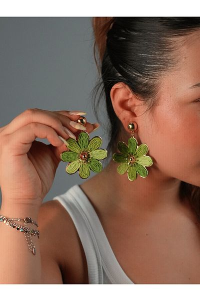 Sumen Butik Flower Symbol Gold Detailed Dangle Summer Earrings