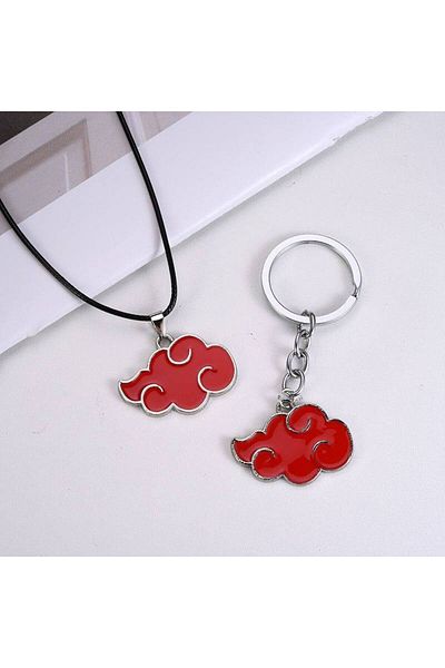 Herşey Nota Akatsuki Red Cloud Figured Unisex Necklace – Metal Anime Jewelry with 60 cm Chain