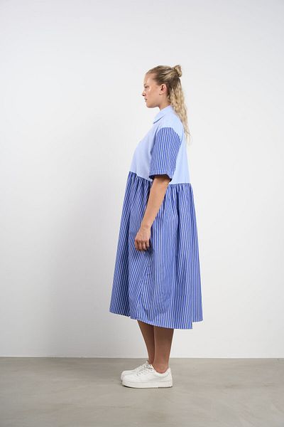 HANIQA Women's Plus Size Summer Garnished Striped Shirt Dress