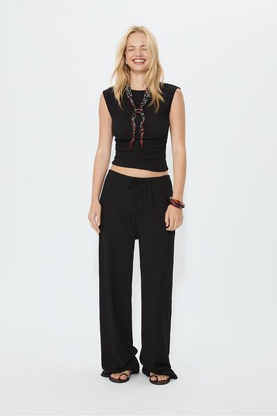 Stradivarius Textured cap sleeve T-shirt with gathering