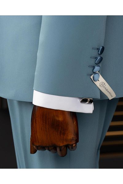 TerziAdemAltun Italian Style Slim Fit Shawl Collar Jacket Vest Pants Groom Suit Set Blue T14335