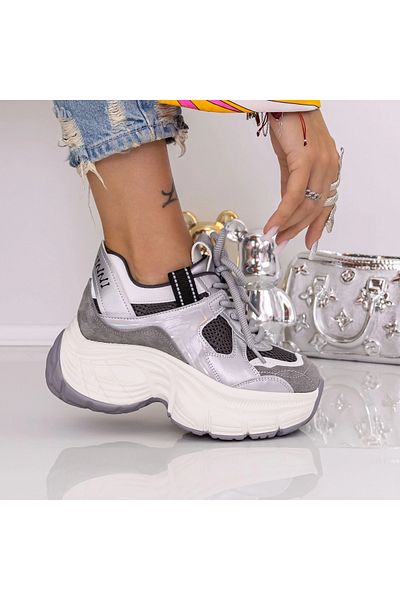 mei Women's Platform Sneakers 9157-2 Black-Silver