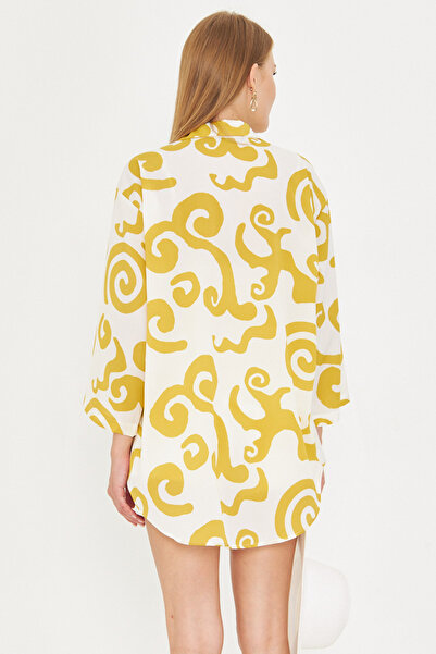 armonika Women's Yellow Shirt Collar Front Lace-Up Kimono Shirt Arm-25K001006