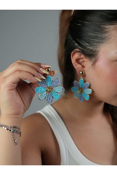 Sumen Butik Flower Symbol Gold Detailed Dangle Summer Earrings